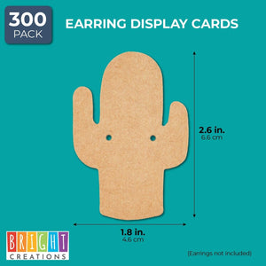 300 Pack Cactus Earring Display Cards, Cardboard Holder for Selling Jewelry, Small Business Supplies, Succulents Design  (2 x 3 In)