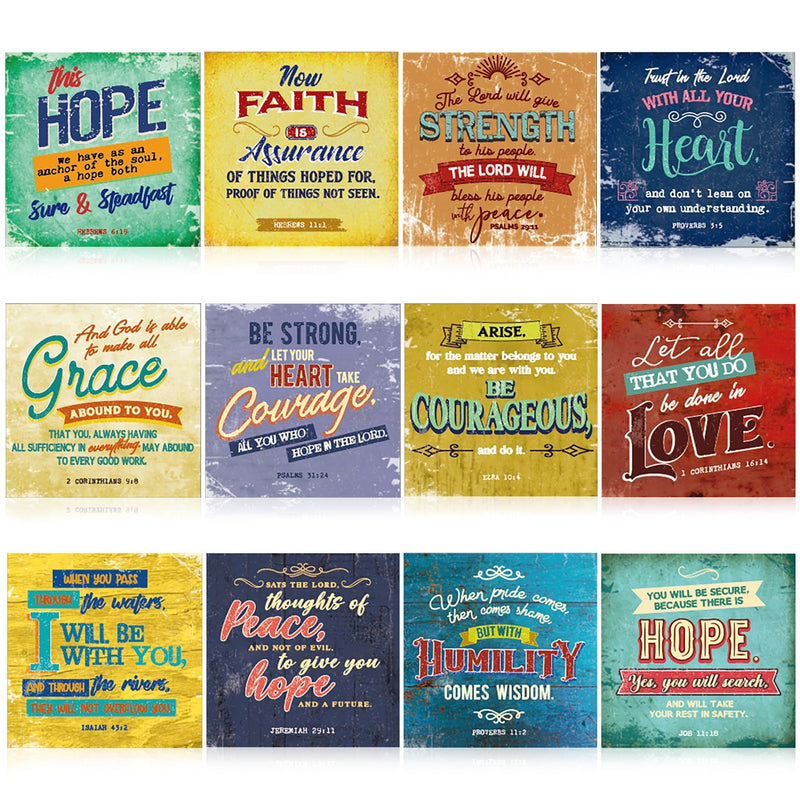 12 Pack Christian Motivational Bible Verse Posters - 12x12 Religious Inspirational Scripture Wall Art for Classroom School Church Decoration