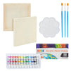 18-Piece 8x8-Inch Wooden Canvas Painting Set, 2 Natural Wood Panel Paint Boards with 12 Acrylic Paint Tubes, 3 Brushes, and 1 Plastic Palette for Crafting and Art Supplies