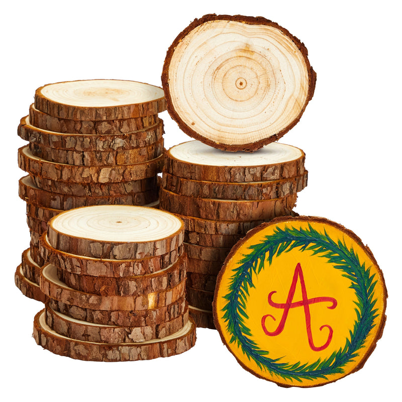 30 Pack Natural Wood Slices for Crafts, Unfinished, 3.5-4 Inch Diameter Discs, 0.4 Inches Thick