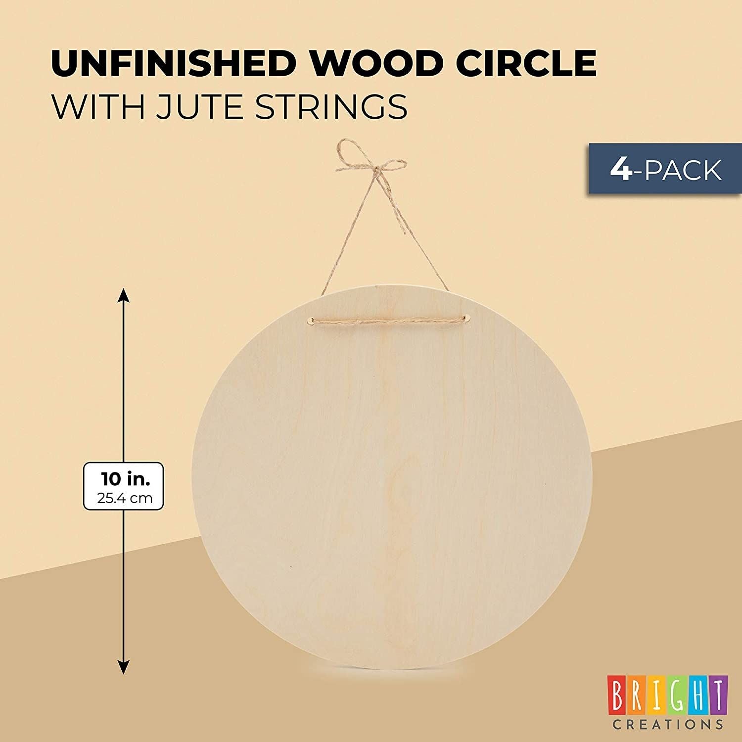 Bright Creations 4 Pack Round Unfinished Wood Circles Cutouts with String for Crafts (10 in)