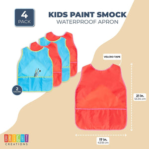 Kids Apron, Waterproof Smock for Painting and Crafts (Red and Blue, 4 Pack)