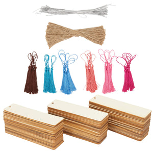 85 Pack Wooden Blank Bookmarks with Tassels & String, Unfinished Wood Hanging Gift Tags DIY Crafts