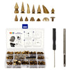150-Piece Bronze Spikes and Studs Set, 13 Assorted Shapes with Screws, Phillips Screwdriver, Hole Punch Tool, and Plastic Storage Case for Crafts and Clothing Decorations