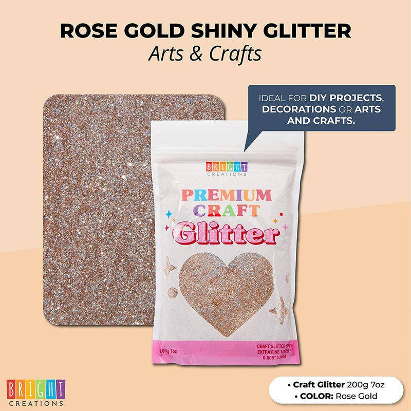 7 Ounces/200 Grams Fine Holographic Glitter Powder, 0.2mm Loose Glitter Flakes for Arts and Crafts, Makeup and Nail Art, Flamboyant Polychromatic Paint Additive (Rose Gold)