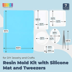DIY Resin Coaster Kit with Silicone Mat and Tweezers for Jewelry, Crafts (7 Pack)