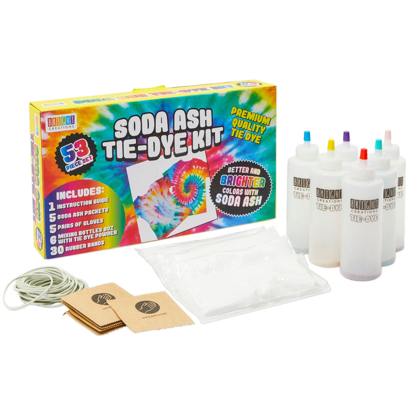 Soda Ash Tie Dye Kit with 6 Colors, Rubber Bands, Gloves, Mixing Bottles (53 Piece Set)