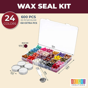 Letter Wax Stamp Beads Kit, Octagon (24 Colors, 655 Pieces)