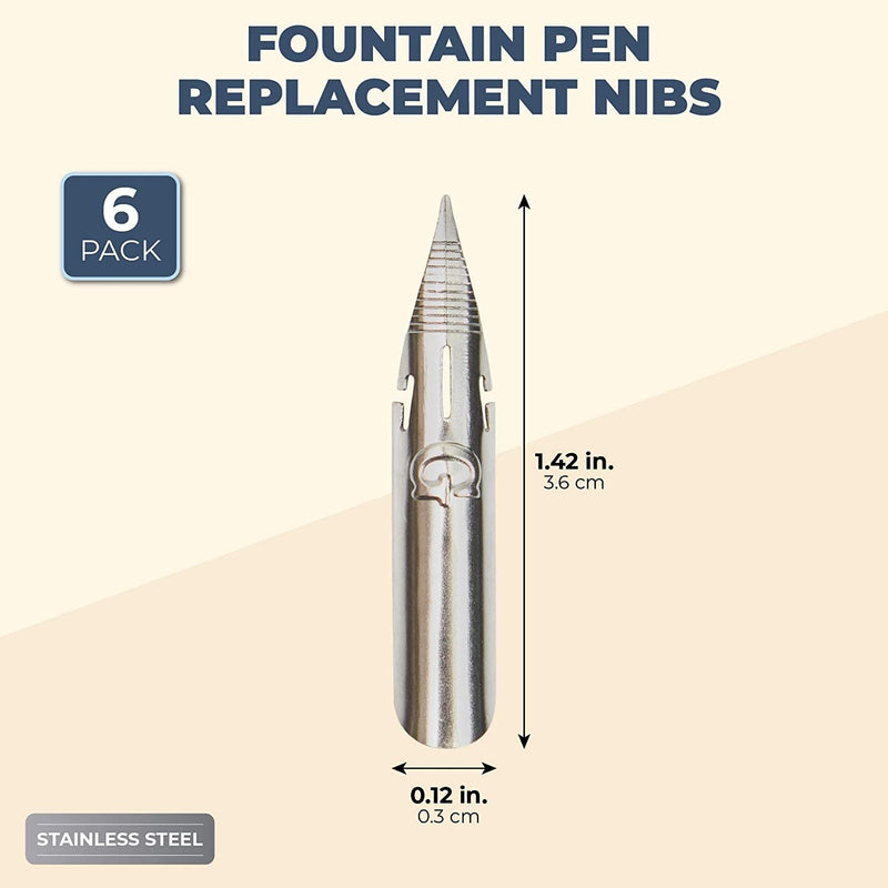 Fountain Pen Nibs Replacements for Writing (1.42 x 0.12 In, 6 Pack)