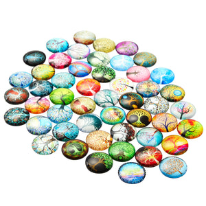 Glass Dome Cabochon, Tree of Life Mosaic Tiles for Jewelry Making (1 in, 50 Pack)