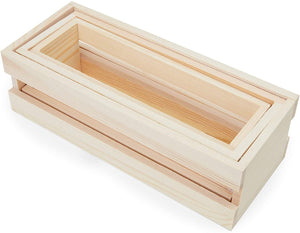 Bright Creations Wooden Trays Set with Handle, Crates for Storage (Natural Color, 3 Pieces)