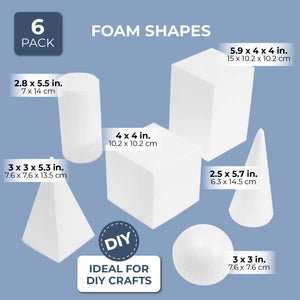 Craft Foam Shapes for DIY Crafts (White, 6 Pieces)