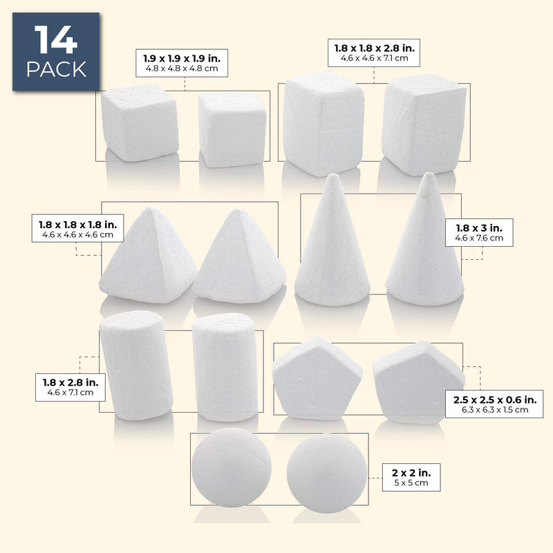 White Foam Shapes for Kids Crafts, Art Supplies (7 Sizes, 14 Pieces)