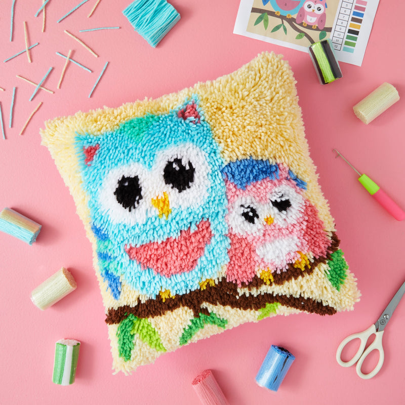 5-Piece Owl Latch Hook Pillow Kit, Rug Hooking Kits for Adult Kids Beginners, DIY Crafts (16 x 16 In)
