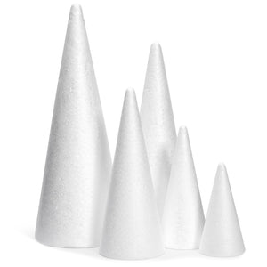 18 Pack Foam Cones for Crafts, 5 Assorted Sizes for Trees, Holiday Decorations, Handmade Gnomes (White, 4,6,8,10,12")