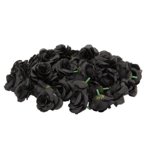 50-Pack Artificial Rose Flower Heads, 2-Inch Stemless Silk Cloth Flowers for Crafting and Home Decor, Faux Floral Arrangements for Weddings and Bridal Showers (Black)