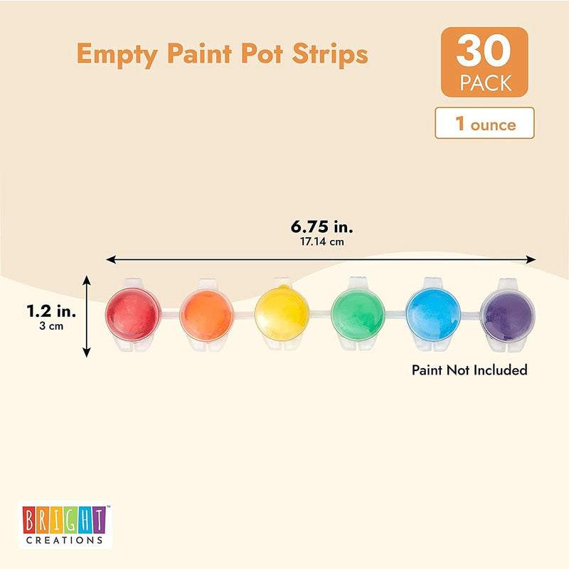 Empty Paint Pot Strips with Lids, Arts and Crafts Supplies (0.1oz, 30 Pack)