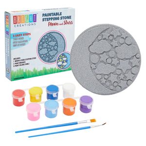 11-Piece 10-Inch Paint-Your-Own Moon and Stars Stepping Stone Kit with 1 Moon and Stars Stone, 8 Paint Pots with 10ml Acrylic Paint Each, and 2 Paint Brushes for Yard Walkway Decorations