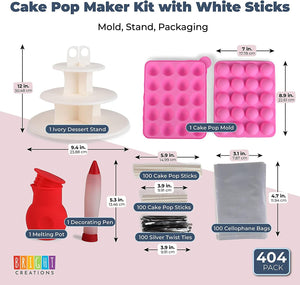 Cake Pop Maker Kit, Includes Melting Pot, Cake Pop Molds, Treat Bags, Twist Ties, Lollipop Sticks and Decorating Tools with 3-Tiered Dessert Stand (404 Total Pcs)