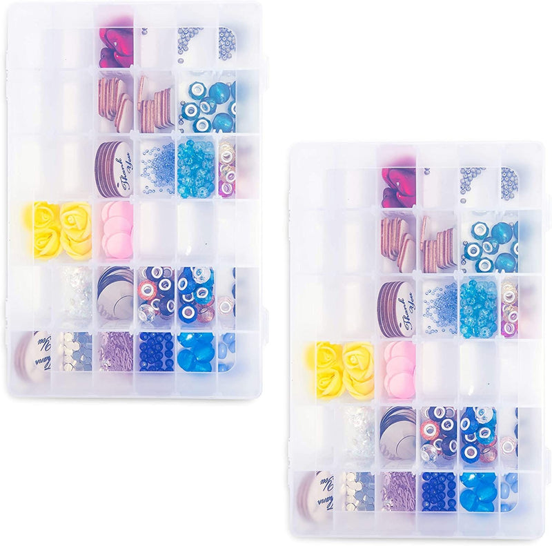 2 Packs Plastic Bead Organizer Box with 36 Removable Compartments Portable Craft Storage Container Box with Handle for Beads Sewing Tools Kits Needles Threads Art Supplies
