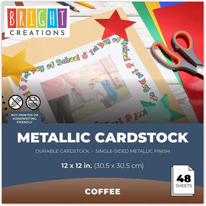 Bright Creations Metallic Cardstock Shimmer Paper (12 x 12 in, Coffee Color, 48 Pack)