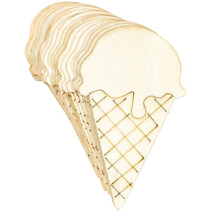 Ice Cream Wood Cutouts for DIY Crafts (2.2 x 3.8 in, 24 Pieces)