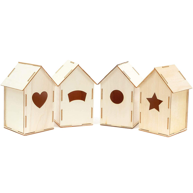 Mini Wood Bird Houses for DIY Crafts (4 Designs, 8 Count)