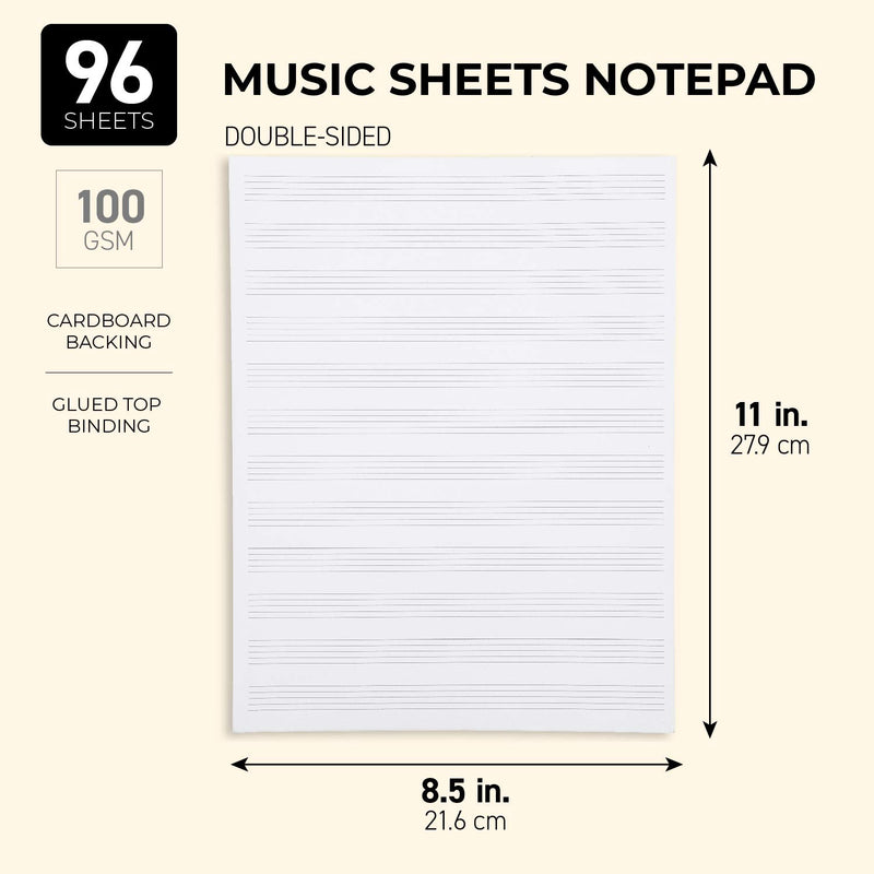 Blank Sheet Music Notebook Pad, Letter Size (8.5 x 11 in, 96