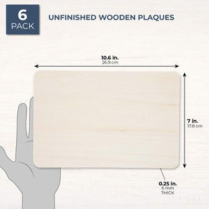 Wooden Rectangles for Crafts, Panel Board (10.6 x 7 in, 6-Pack)