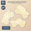 Monster Truck Wood Cutouts for Crafts (24 Pieces)