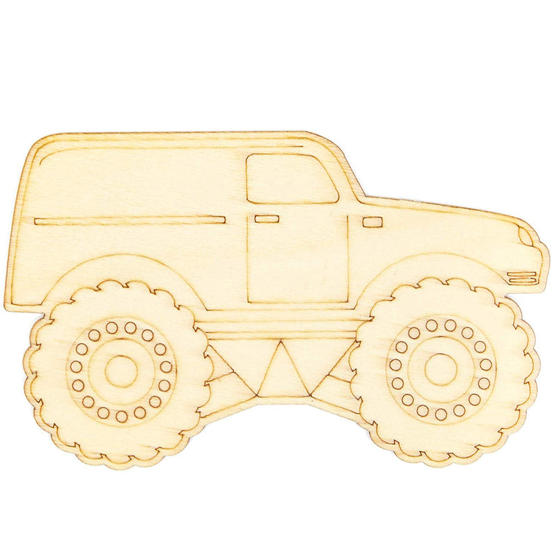 Monster Truck Wood Cutouts for Crafts (24 Pieces)