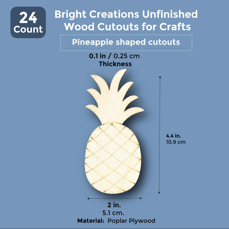Wood Cutouts for Crafts, Wooden Pineapple (2 x 4.3 in, 24-Pack)