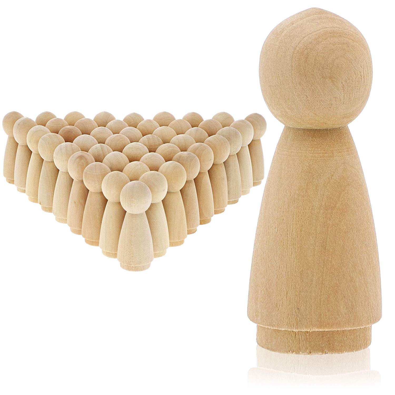 50 Pack Unfinished Wooden Peg Dolls, Peg People, Doll Bodies