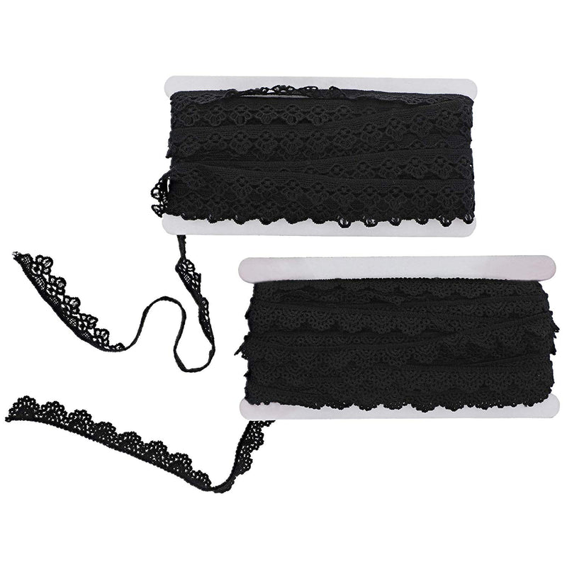 Crochet Lace Ribbons, 15-Yard Rolls (Black, 0.5 and 0.7 in Wide, 2-Pack)