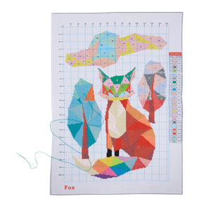 Pack of 2, Fox and Cat Stamped Counted Cross Stitch, Embroidery Beginner Kit with 11 CT Cloth, Needles, Thread