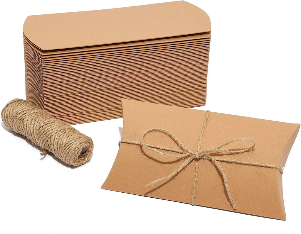 Kraft Paper Pillow Gift Box Set (50 Pack)