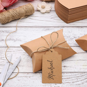 50-Pack Pillow Boxes with Jute Twine - Kraft Paper Pillow Box for Jewelry, Wedding Party Favor, Pen, Gift Card (5x3.5 In)
