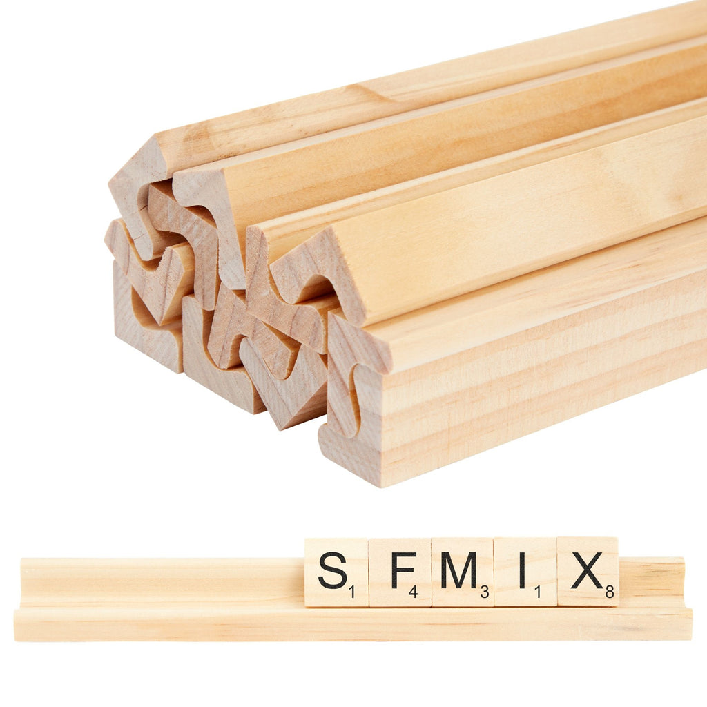 12 Pack Wooden Rack for Letter Tiles, Compatible with Scrabble Tiles, Replacement Game Tray Pieces, and Wooden Tile Holders for Crafts (7.5 x 0.75 x 0.85 Inches)