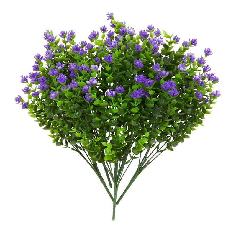 Purple Artificial Flowers for Cemetery with 2 Cone Vases, Small Bouquets for Grave Decorations (8.6 x 13 Inches, 6 Bundles)