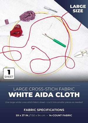 Large 1 Piece White Aida Cloth, 14 Count Cross Stitch Fabric (59 x 37 In)