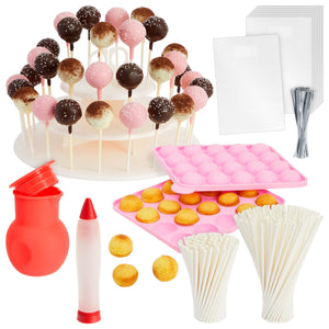 Cake Pop Maker Kit, Includes Melting Pot, Cake Pop Molds, Treat Bags, Twist Ties, Lollipop Sticks and Decorating Tools with 3-Tiered Dessert Stand (404 Total Pcs)