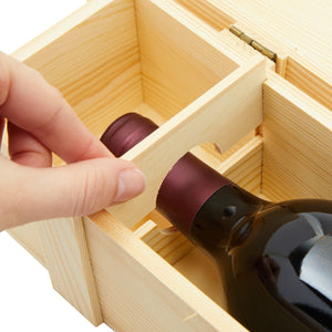 Wooden Wine Crate Gift Box with Hinged Clasp, Single Bottle Case, Pinewood (13.8 x 4 x 3.9 In)
