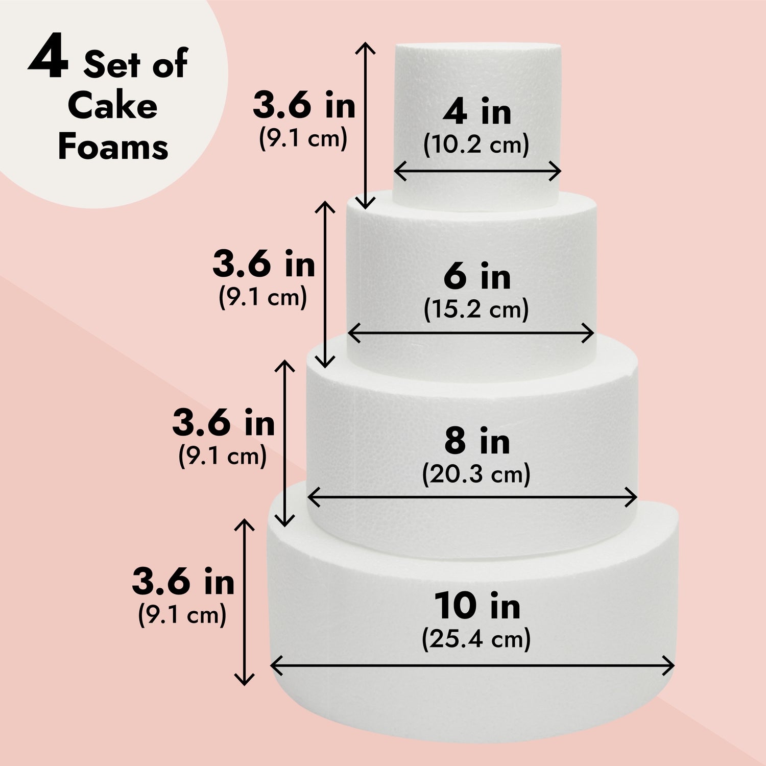 4 Piece White Round Cake Dummy Tier Set, Foam Fake Cake in 4 Sizes for  Decorating and Crafts, Baking Displays, Wedding Cake Design, Birthday  Cakes