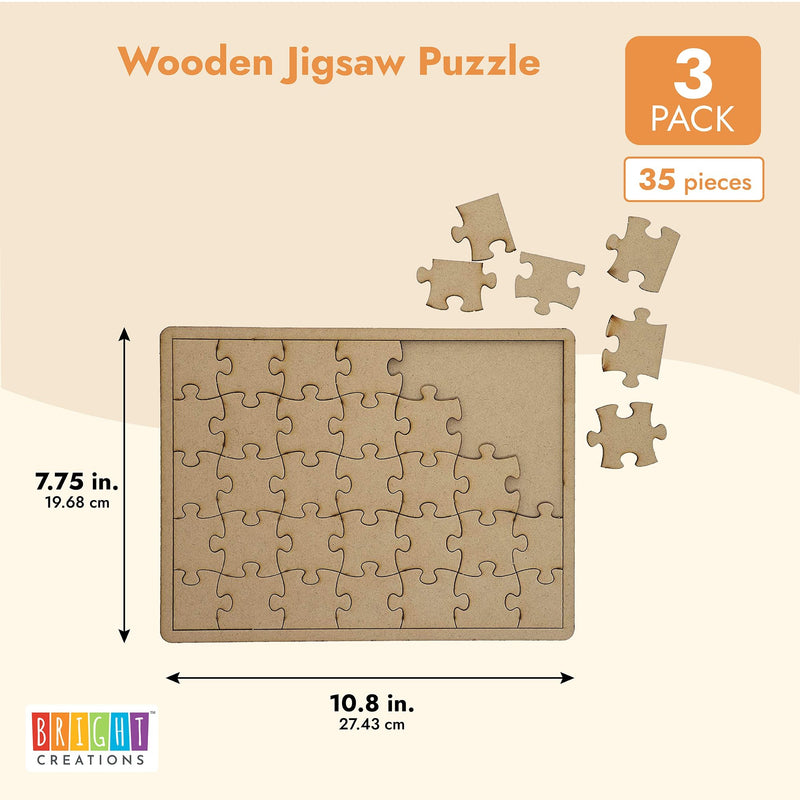 3 Pack DIY Jigsaw Puzzle Blank Wooden Canvas with 35 Pieces Each for Arts and Crafts (10 x 7 In)