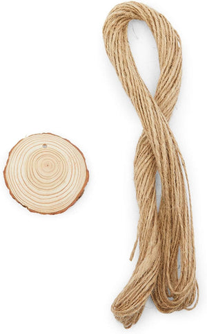 Natural Wood Slices, Predrilled with 33 Feet of Twine (2.4-2.8 in, 30 Pieces)