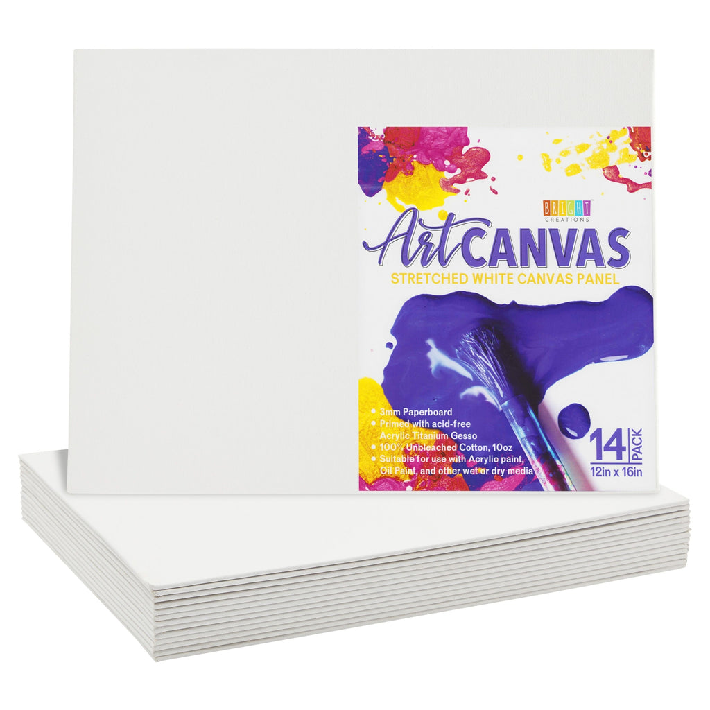 14-Pack Art Canvas, 12x16-Inch Stretched White Canvas Panel, 3mm Thick Paperboard Primed with Acid-Free Acrylic Titanium Gesso, Suitable for Acrylic and Oil Paints and Other Wet or Dry Media