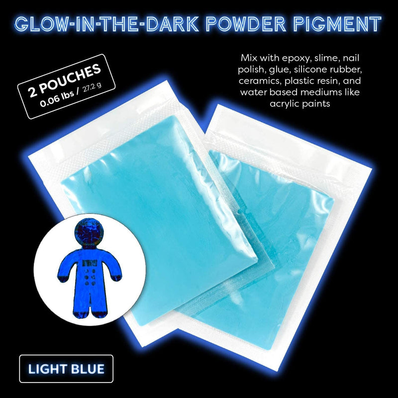 2 Pack Glow in The Dark Pigment Fluorescent Non-toxic Light Blue Powder for Crafts, Nail Art, Artworks Slime, Paints, Resins, 0.06lbs Each