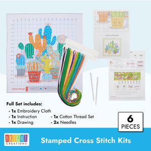 Cactus Pattern Stamped Counted Cross Stitch (17.5" x 17"), Embroidery Beginner Kit with 11 CT Cloth, Needles, Thread