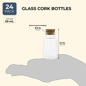 24 Pack Small Glass with Cork Bottles 20ml for Wedding Favors Candy DIY Crafts Decorations