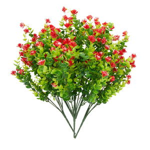Red Artificial Flowers for Cemetery with 2 Cone Vases, Small Bouquets for Grave Decorations (8.6 x 13 Inches, 6 Bundles)